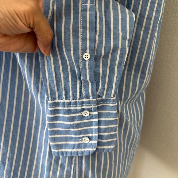 J. Crew Boy Fit Button Up Shirt Cotton Blend Stripe Lightweight Blue White Sz 4 - Picture 7 of 13